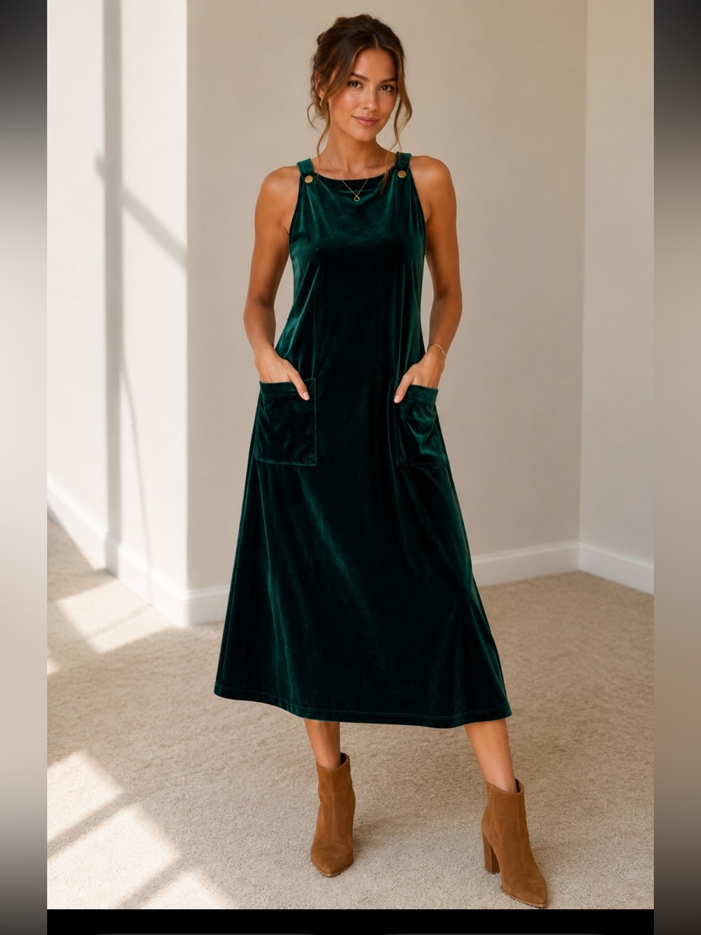 Carol Anderson green velvet midi dress size large